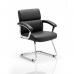 The picture features a sleek, black cantilever chair with a dynamic design that exudes modern style. Its curved backrest and clean lines give it a contemporary feel, making it a great addition to any space.