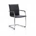 The photo captures a sleek, modern black cantilever chair with comfortable, soft bonded leather upholstery. Its dynamic design and curved silhouette add a touch of elegance to any space.