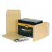 This image shows Bong UK Ltds New Guardian Pocket Gusset Envelope in C4 size, featuring a peel and seal closure and 25mm power-tac gusset. Made from 130gsm manilla paper, it comes in a pack of 100 and has a plain design. The envelope is sturdy and expands to hold bulky items.