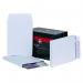This photo features a stack of Bong UK Ltd gusset envelopes, each with a fabric pocket, C4 size, peel and seal closure, and white color. The envelopes also have a 25mm power-tac gusset and a 120gsm thickness. This pack includes 100 envelopes.