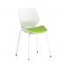 The Dynamic Florence Visitor Chair features a sturdy white frame with a vibrant myrrh green fabric seat. Its sleek design and comfortable seating make it a perfect addition to any modern office or waiting area.