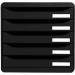 The Exacompta Drawer Sets Exacompta Big Box+ 5 Drawer Set Open Black features a sleek black design with five spacious drawers. The drawers are easily accessible and perfect for organizing documents, office supplies, and other essentials. The set is sturdy and functional, making it a great addition to any workspace.
