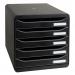 The picture shows a sleek and modern Exacompta Drawer Sets Big Box+ with five open drawers in a stylish black color. The drawers are fully visible, providing easy access to stored items. The set is made from high-quality materials, giving it a sturdy and professional appearance.