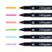 The photo shows a pack of Tombow Highlighters, specifically the MONO Edge Highlighter Pen with a chisel and bullet tip. The set includes 6 assorted colors with 3.8mm and 0.8mm line widths. The sleek design and vibrant colors make it a perfect addition to any stationery collection.