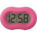 The photo shows a bright pink Acctim Vierra alarm clock by ACCTIM Ltd, featuring sleek and modern design with convenient electrical accessories.