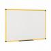 A modern, vibrant yellow aluminium-framed whiteboard that measures 900x600mm. The magnetic lacquered steel surface provides a smooth writing experience, perfect for meetings and brainstorming sessions.