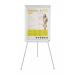 In the photo, there is a Bi-Silque Flipchart Easel with a Bi-Office Earth Flipchart Pad attached to it. The easel is made of a sleek grey material and stands at 700x1000mm in size. The pad is large and blank, ready to be filled with charts, drawings, or notes. The easel also has height adjustment capabilities and sturdy legs for stability. It is placed in a well-lit room and appears to be a functional and professional tool for presentations or brainstorming sessions.