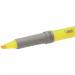 A vibrant photo showing a pack of 12 Bic Grip Highlighter pens in yellow, with chisel tips ranging from 1.6 to 3.3mm in line width. The pens are clearly labeled with the Bic logo and have a comfortable grip. The bright yellow color is perfect for highlighting important notes or text.
