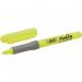 The photograph displays a set of 12 Bic Highlighters in the color yellow. They have a chisel tip with a line width ranging from 1.6 to 3.3mm and are gripped for comfortable use.