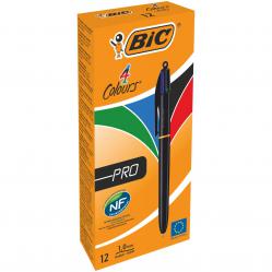 Cheap Stationery Supply of Bic 4 Colours Pro Ballpoint Pen 1mm Tip 0.32mm Line Black Barrel Black/Blue/Green/Red Ink (Pack 12) 69101BC Office Statationery