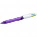 Bic 4 Colours Grip Fashion Ballpoint Pen 1mm Tip 0.32mm Line Purple Barrel Lime GreenPinkPurpleTurquoise Ink (Pack 12) 69108BC