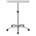 This image features a sleek silver Nobo Glass Mobile Flipchart Easel standing on a white surface. The easel is adorned with magnetic pads and measures 700x1000mm. The brand name ACCO Brands can be seen at the top of the easel. The easel is surrounded by various flipchart pads, pens, and markers, ready for a presentation or brainstorming session.