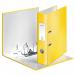 The picture features a bright yellow ACCO Brands Lever Arch File from the Leitz 180 WOW series. The file is made of laminated paper on board, giving it a sleek and professional appearance. It is designed to fit A4 sized papers and has a spine width of 80mm. The file is surrounded by 10 other identical files, creating a neat and organized display. The vibrant yellow color adds a pop of color to any workspace.