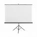 This photograph shows a Bi-Silque projector screen from the Bi-Office brand. The screen is portable and has a tripod base, with a black border and black housing. The overall size of the screen is 1250x1250mm.
