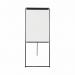 The picture shows a sturdy black easel with a large magnetic whiteboard surface measuring 700x1000mm. The easel also features a convenient footbar for stability while in use. It is designed for use with flipchart pads and has a sleek, modern look.