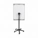 This image features a grey Bi-Silque flipchart easel with a classic mobile design. The easel is equipped with a magnetic surface and measures 700x1000mm. It also includes a separate pad for notes and presentations. The easel is set up in a room with natural light, making it perfect for presentations and brainstorming sessions.