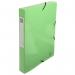 The photo shows a set of Exacompta box files in bright and assorted colors, with a spine width of 40mm. These durable pressboard files feature an elastic closure to ensure secure storage of A4 sized documents. There are 8 files in the pack, providing ample space to organize and store important papers and files.
