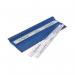 In the photo, a pack of 100 clear 3L self-adhesive filing strips made of polypropylene can be seen. They are designed for A4 sized documents and measure 295mm in length. These are own brand filing accessories for organizing papers and documents efficiently.