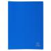 The picture shows a blue Exacompta A4 display book made of eco-friendly polypropylene material. It has 40 pockets and a soft cover, perfect for organizing and displaying documents or photos.