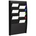 The photograph features a sleek black Paperflow wall display unit with 2 x 10 compartments for holding A4-sized paper documents. The fast paper document control panel is perfect for efficient storage and organization.