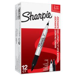 Cheap Stationery Supply of Sharpie Twin Tip Permanent Marker 0.5mm and 0.7mm Line Black (Pack 12) 75646NR Office Statationery
