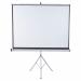 This photograph shows a sleek and modern ACCO Brands projector screen from the Nobo Tripod collection. The widescreen projection screen measures 1750x1150mm and features a sturdy tripod base. The clean design and smooth surface make it perfect for professional presentations or movie nights.