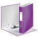 The picture shows a vibrant purple lever arch file by ACCO Brands. The file is made of laminated paper, giving it a glossy finish and sturdiness. It has a 50mm spine width and can hold A4 sized documents. The label on the side reads Leitz 180 WOW. The pack includes 10 files, making it perfect for organizing a large number of papers. The files are neatly stacked and placed on a white background, giving the overall image a clean and professional look.
