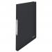 The image shows a set of 10 Translucent Black Esselte VIVIDA Ring Binders by ACCO Brands. Made of Polypropylene, they feature 2 O-Rings and hold A4-sized documents with 16mm rings. The binders have a sleek and professional appearance, making them perfect for organizing and storing important papers and documents.