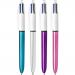 This picture features a pack of 12 Bic Ballpoint Pens in assorted colors. The pens have a 1.0mm tip and produce a 0.32mm line, making them perfect for precise writing and drawing. Each pen has a shiny barrel in either black, blue, green, or red, and contains black, blue, green, or red ink.