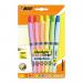The photo shows a pack of 12 Assorted Pastel Bic Highlighters with a Chisel Tip ranging from 1.6-3.3mm. The Bic Grip Highlighter Pen design has a comfortable grip for easy use. The colors are soft and muted, perfect for highlighting in textbooks or notes.