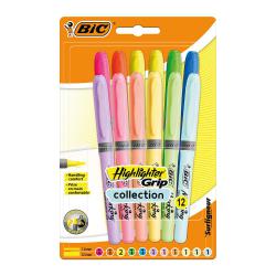 Cheap Stationery Supply of Bic Grip Highlighter Pen Chisel Tip 1.6-3.3mm Line Assorted Pastel Colours (Pack 12) 78065BC Office Statationery