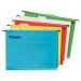 The image shows a pack of 10 A4 size reinforced suspension files by ACCO Brands, Esselte Pendaflex, featuring a V-shaped base and assorted colors. The files are designed to suspend and organize documents, with a durable and sturdy construction. Each file has a label holder and can hold multiple sheets of paper. The assorted colors make it easy to categorize and distinguish files, while the reinforced design ensures long-lasting use.