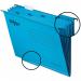 This photo features a pack of 10 blue suspension files from ACCO Brands. The files are designed for foolscap sized paper and have a 15mm V base to accommodate multiple documents. The files are made by Rexel and have a classic design. The suspension system allows for easy organization and retrieval of important papers.