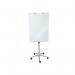 In the photo, there is a sleek and versatile Dahle flipchart easel with a glass surface and a magnetic whiteboard feature. The easel appears to be a muted grey color and has a mobile design, making it easy to move and use in different spaces. The size of the easel is 700x1000mm, providing ample space for writing and displaying materials. A pad of paper is also shown attached to the easel for note-taking or presenting ideas. The overall aesthetic is modern and professional, perfect for any office or presentation setting.