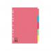 The picture shows a pack of ValueX Dividers & Indexes, specifically the ValueX Divider 5 Part A4 155gsm Card in assorted colours. The dividers are made of sturdy 155gsm card and feature a vibrant colour selection. Each divider is labeled numerically with large, bold text for easy organization. The pack contains a total of 5 dividers, perfect for separating and categorizing important documents.