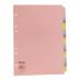 This picture features a set of ValueX dividers and indexes. The dividers are made of 155gsm card in assorted colours. There are 20 divider parts in total, perfect for organizing and separating documents. The dividers are designed to fit A4-sized paper. The colours are vibrant and eye-catching, making it easy to identify different sections. Each divider is labeled with a number, making it simple to find the desired section. This set is ideal for anyone looking to keep their paperwork organized and easy to access.