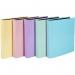 This photo showcases a pack of 10 ExaClair Limited ring binders in assorted pastel colors. Each binder is 25mm wide and features a plastic coating for durability. The 2-ring design allows for easy organization and storage of documents. Perfect for adding a touch of color to your workspace.