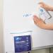 In the picture, you can see a 250ml pump spray bottle labeled AF International Whiteboard Cleaning AF Whiteboard Clene. The bottle is filled with a clear solution and has a white and blue label. A hand is shown spraying the solution onto a whiteboard, with a cloth nearby to wipe it clean. The product is specifically designed for cleaning whiteboards and ensuring a spotless surface.