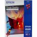 The image shows a pack of Epson photo paper, specifically designed for A4 prints. It contains 100 sheets, and the brand name Epson is clearly visible. The paper has a glossy finish and appears to be of high quality.