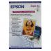 This photograph shows a stack of 50 sheets of Epson A3 Plus matte heavyweight photo paper, neatly packaged and ready for use. The paper is white with a smooth and evenly textured surface, providing the perfect canvas for high-quality prints. The packaging features the Epson logo and product name, along with a vibrant image showcasing the papers printing capabilities.