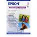 This image shows a stack of 20 glossy photo paper sheets from Epson, labeled as A3 size. The paper is white with a smooth and shiny finish, designed specifically for high-quality photo printing. The Epson logo can be seen on the packaging.
