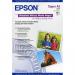 This photo shows a pack of 20 glossy photo paper sheets from Epson, specifically designed for A3 Plus printing. The sheets have a smooth and glossy finish, making them ideal for high-quality photo prints.