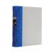 The photo shows two blue Guildhall GLX Ergogrip ring binders, designed for A4-sized paper. The binders have a frosted finish and feature the Guildhall logo on the front. The ergonomic design allows for a comfortable grip while organizing important documents. Perfect for any office or school setting.