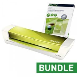 Cheap Stationery Supply of Leitz Ilam Home Office A4 Green Laminator And Pouches Bundle Office Statationery