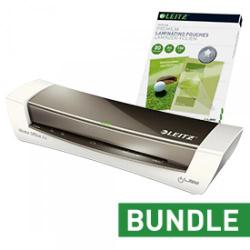 Cheap Stationery Supply of Leitz Ilam Home Office A4 Grey Laminator And Pouches Bundle Office Statationery