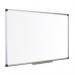 The photo shows a sleek, white drywipe board with a glossy enamel surface. It is framed in silver aluminum and measures 1200x900mm. The board is marked with thin, black grids for easy writing and organizing. The writing surface is blemish-free and perfect for jotting down ideas and notes. It would be a stylish and functional addition to any workspace or classroom.