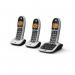 This photograph captures a trio of British Telecom cordless telephones, the BT4600 model, with big buttons and an answer machine. The sleek and modern design is complemented by the DECT technology, providing great functionality for communication.