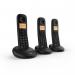 This photo features three sleek and modern British Telecom cordless telephones, model number 28875J. The trio set includes a useful call blocker feature and uses DECT technology for excellent sound quality. The phones have a contemporary design and are perfect for any home or office setup.