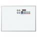 The image displays a sleek and modern whiteboard, measuring 430 x 585mm, with an aluminum frame. The surface is smooth and glossy, featuring the ACCO Brands logo in the corner. Magnetic dry erase markers and eraser are nearby, ready for use.