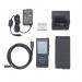 The Olympus Dictation Olympus DS-9500 System Edition is a sleek, professional-looking recording device. It has a slim black and silver body with a black microphone at the top. The buttons are neatly arranged on the side for easy use. The bright LCD screen displays the recording settings and duration.